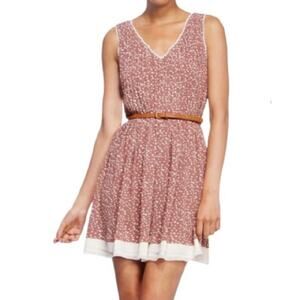 Double Zero Tan Polka Dot Sleeveless Belted Dress Medium